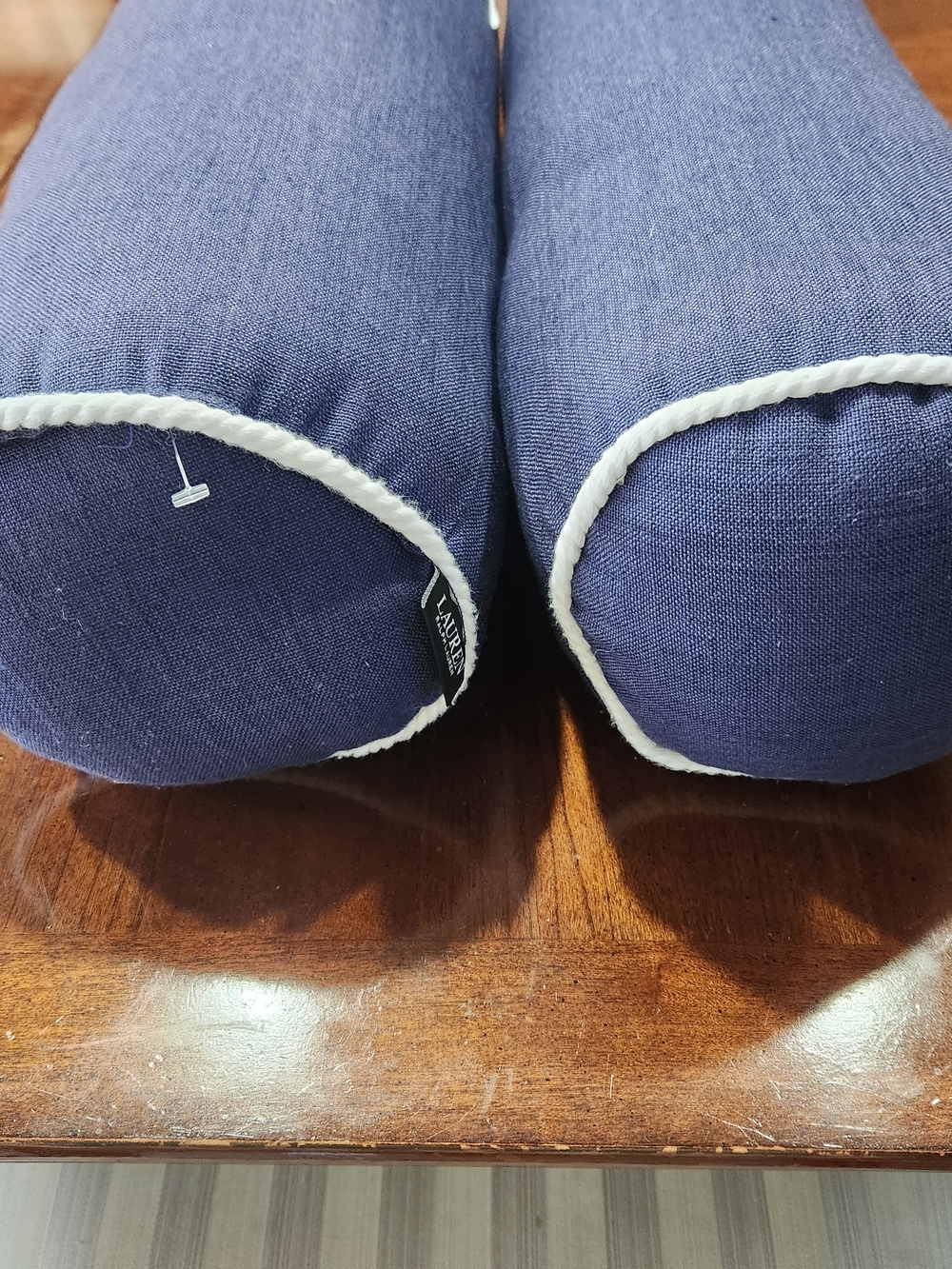 Ralph Lauren Navy RL Embroidered Neck Roll Pillows - Pair - Picture 3 of 5